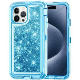 Entronix - Case for iPhone 15 Pro Max - Liquid Glitter Triple-Layer Heavy Duty Protection - Blue