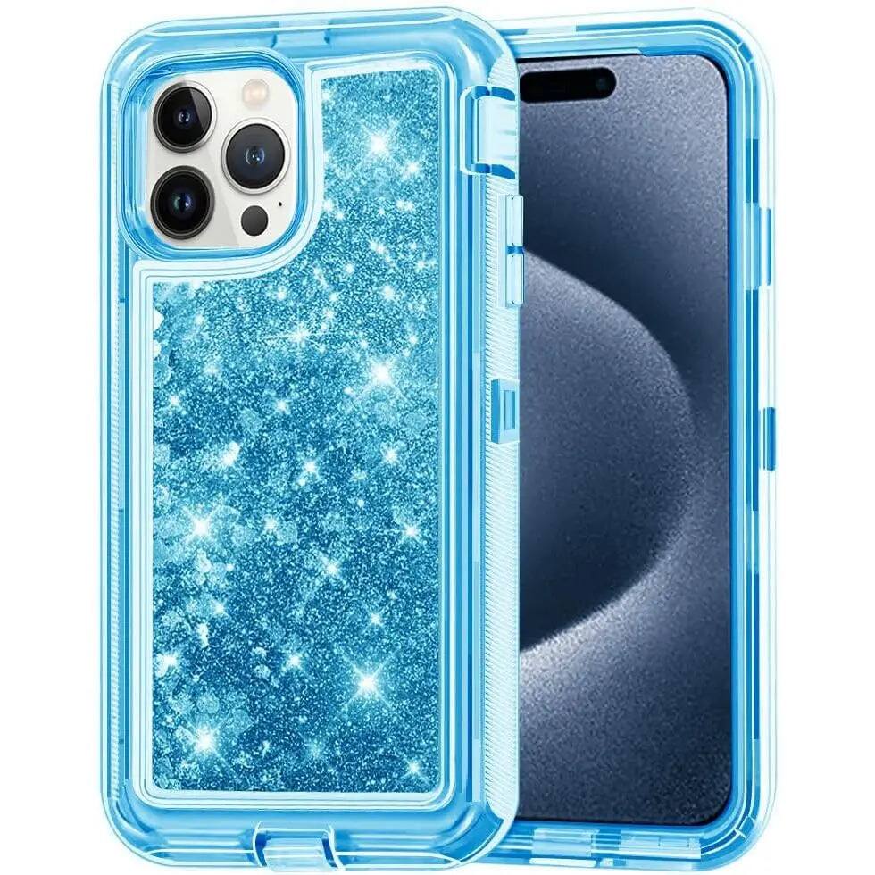 Front. Entronix - Entronix Case for iPhone 15 Pro Max - Liquid Glitter Triple-Layer Heavy Duty Protection - Blue.