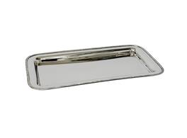 Jiallo - Rectangular Stainless Steel Serving Tray with Textured Designer Rim, 17x9.5" - Silver