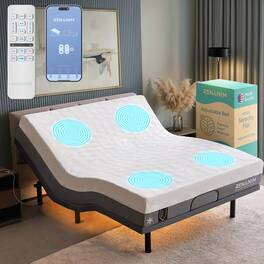 Renanim - SFE California King Adjustable Electric Bed Frame with 14" Hybrid Mattress, Massage, USB, Remote & UnderBed Light - Gray