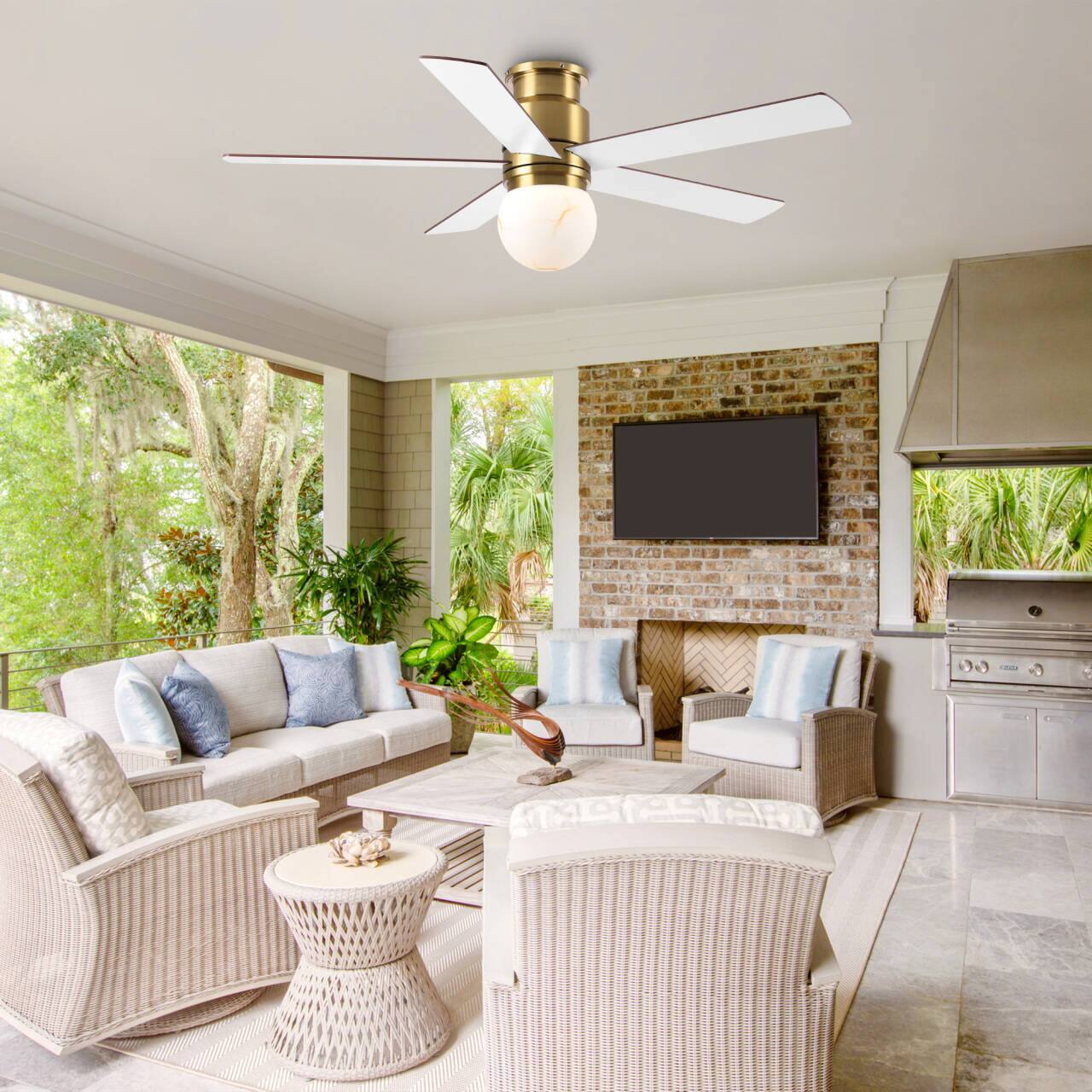 Back. Parrot Uncle - 52"  Low Profile Ceiling Fan with 3CCT Dimmable LED Light and Remote - Gold.