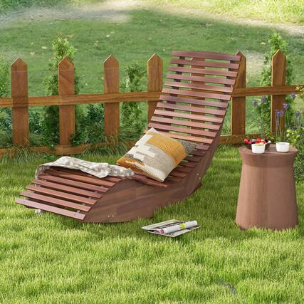 Alt View 1. Gymax - Gymax Set of 2 Acacia Wood Patio Chaise Lounge Chair Outdoor Rocking Chair w/ Slatted Design - Natural.