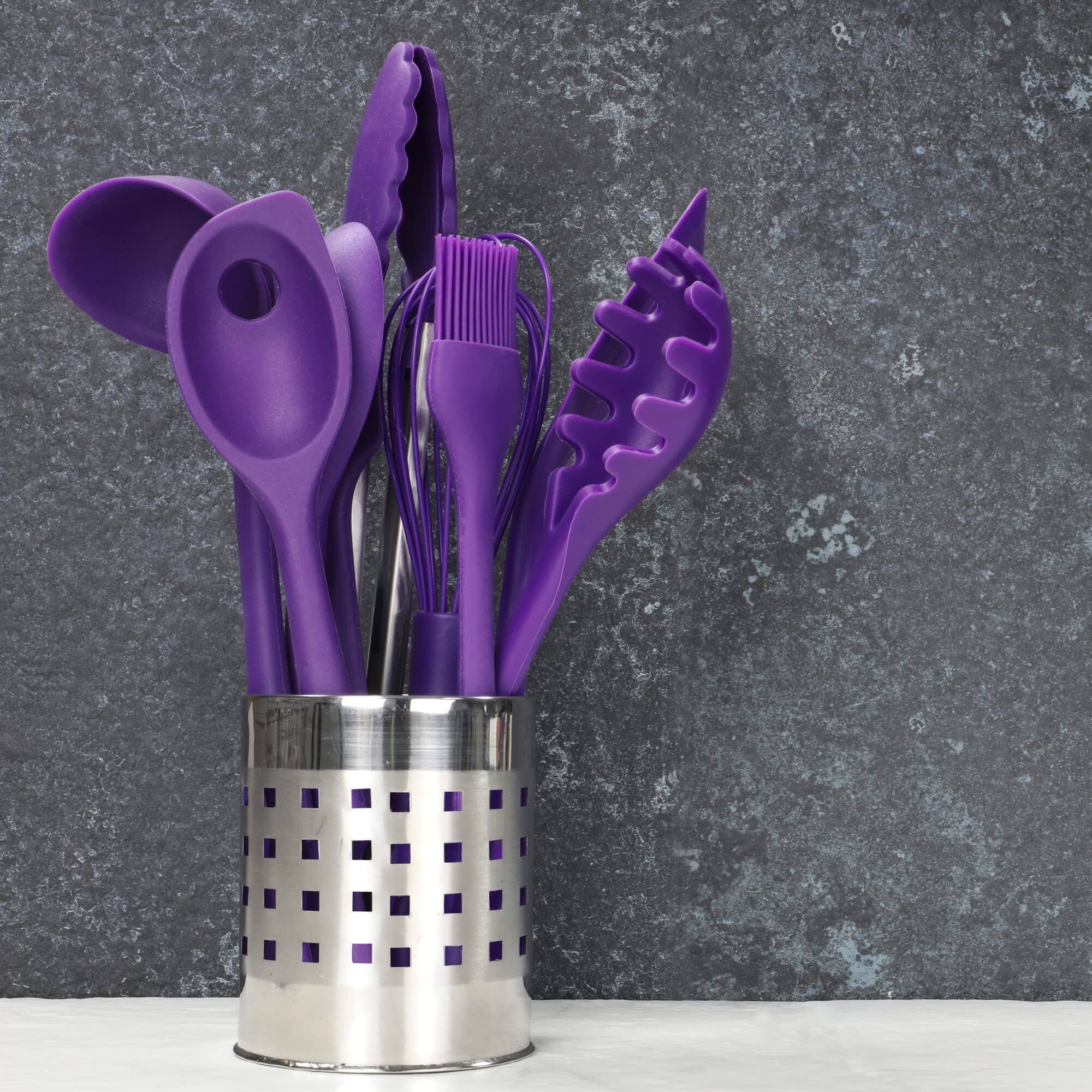 Angle. Chef Craft - 11 Piece Premium Silicone Kitchen Tool and Utensil Set - Purple - Purple.