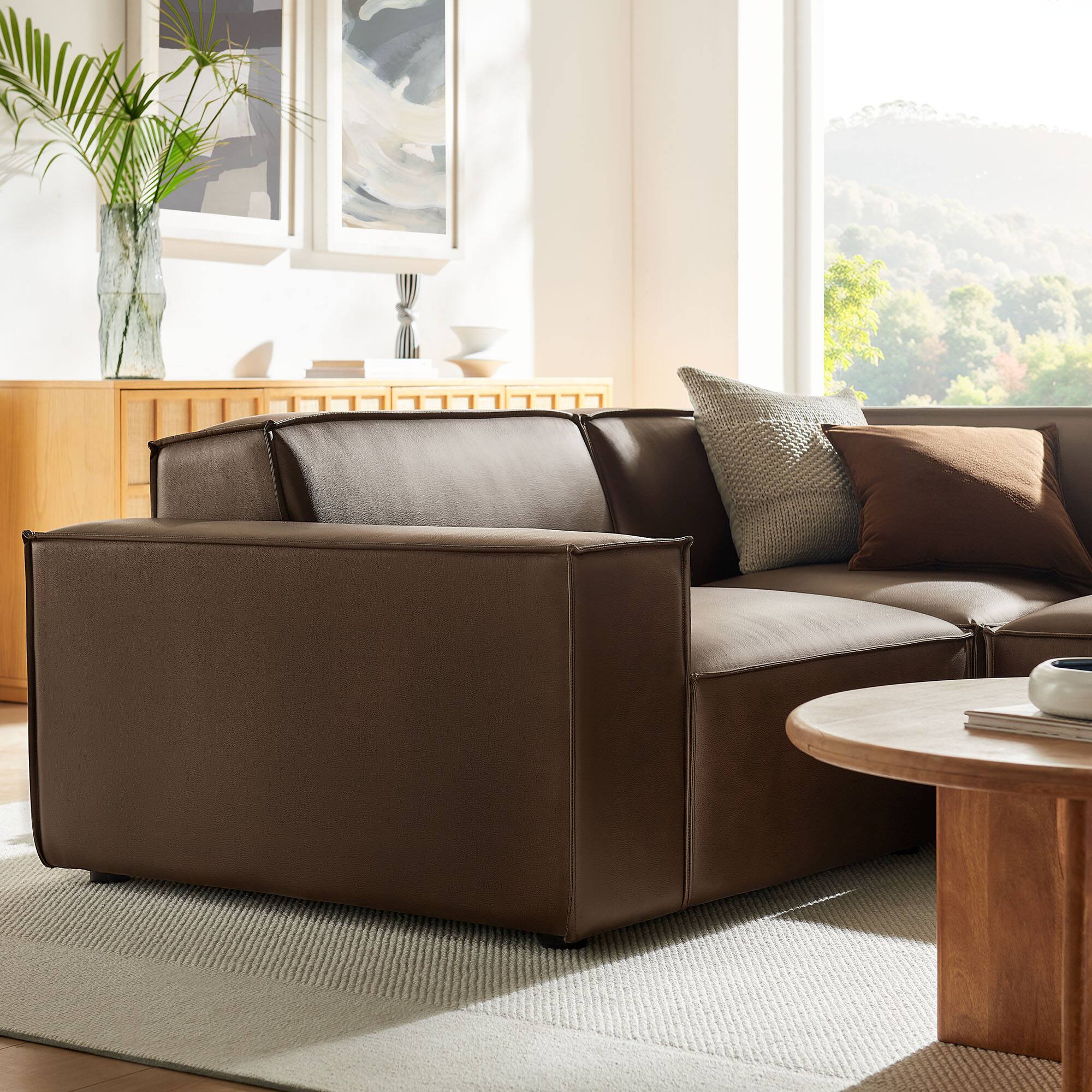 Alt View 9. Modway - Restore 3-Piece Vegan Leather Modular L-Shaped Sectional Sofa by Modway - Espresso.