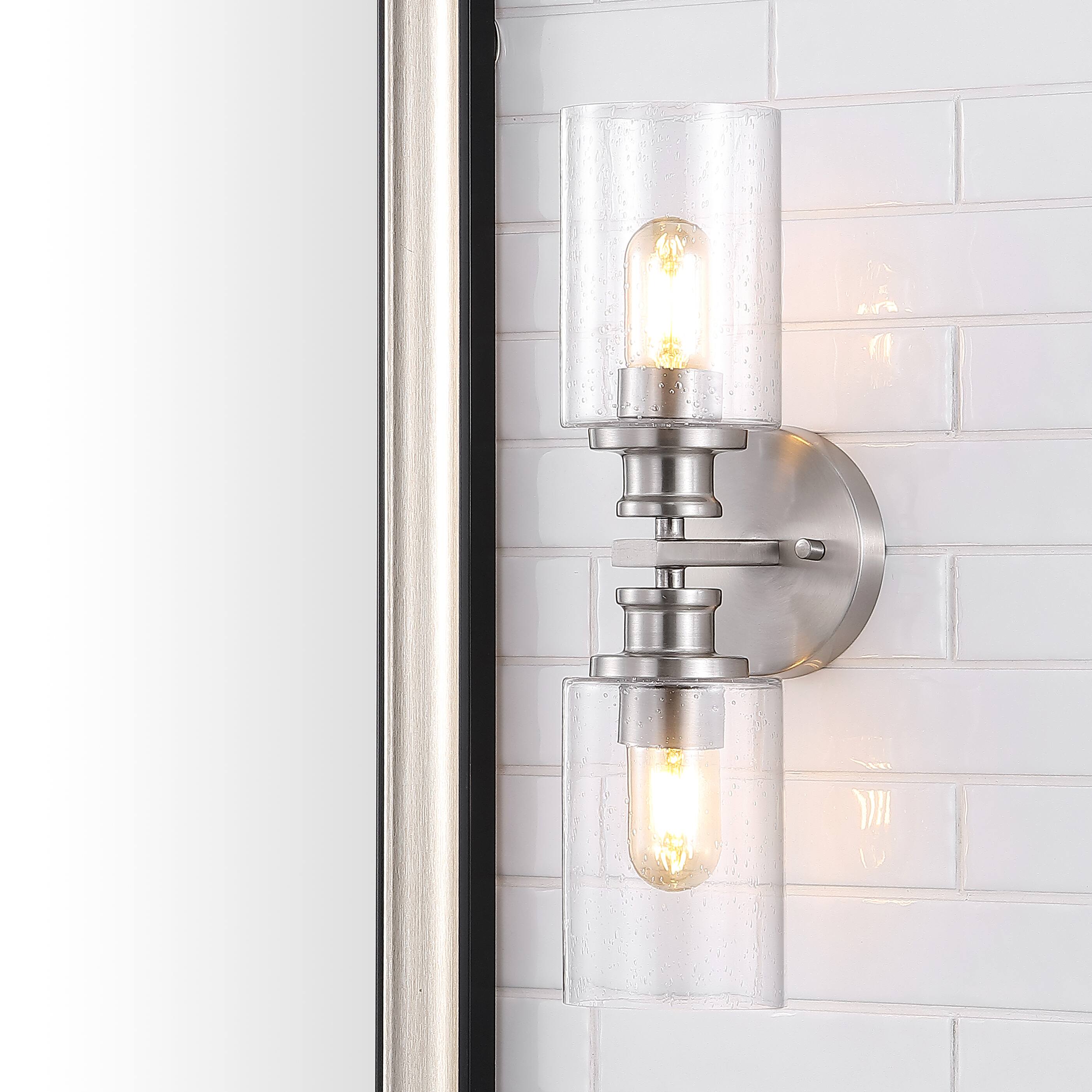 Alt View 9. Jonathan Y - Jules Edison 16.5" Cylinder 2-Light Iron/Seeded Glass Farmhouse Contemporary LED Wall Sconce, Nickel - Nickel.