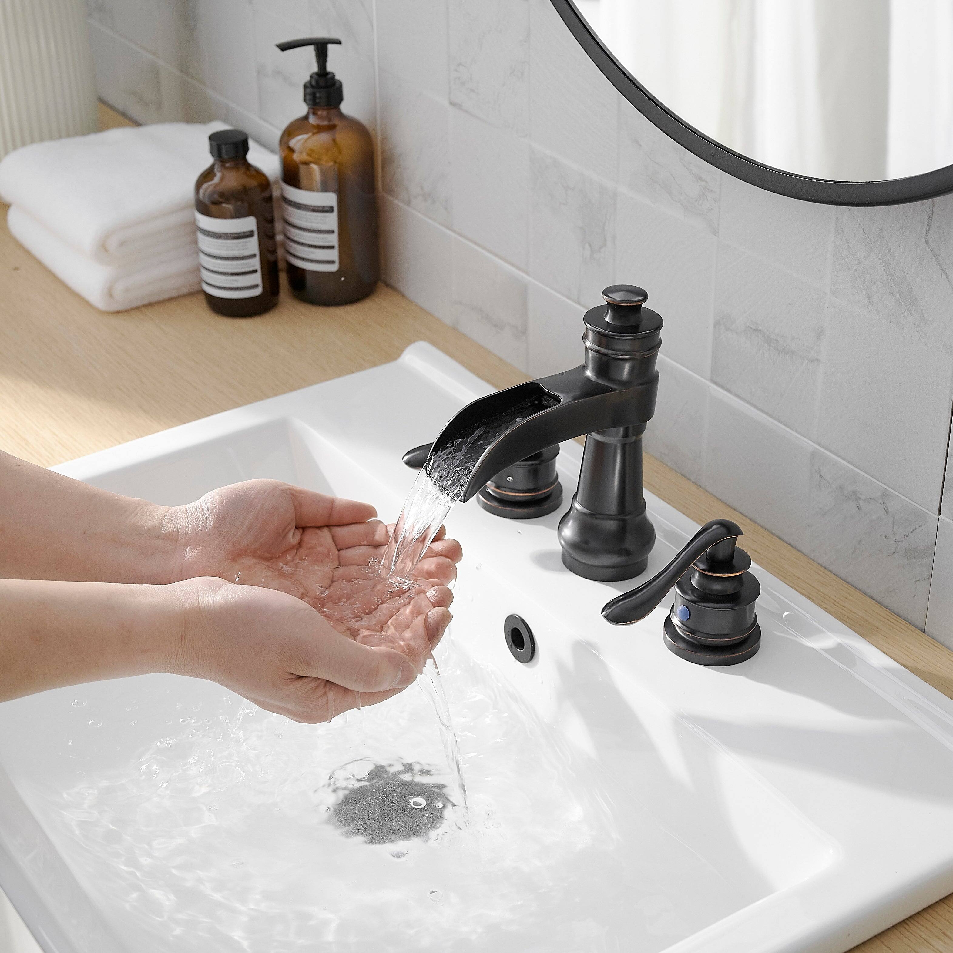 Alt View 10. Boyel Living - Waterfall 8-Inch Widespread 2-Handle Bathroom Faucet with Drain Kit in Oil Rubbed Bronze - Oil Rubbed Bronze.