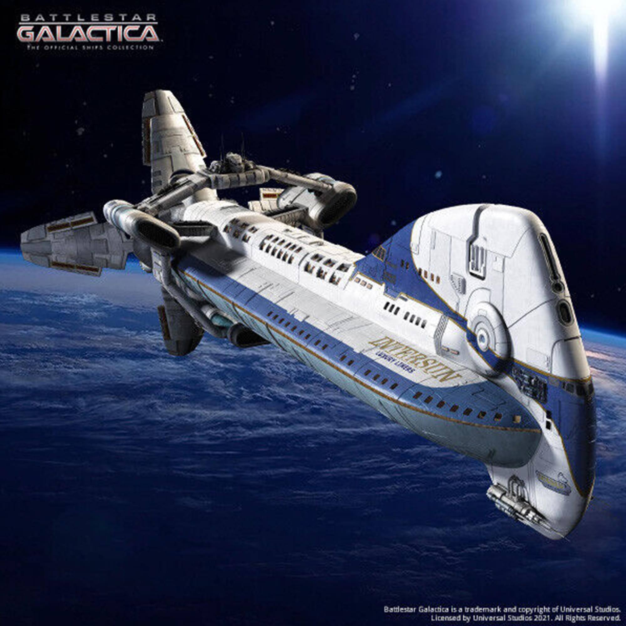 BATTLESTAR GALACTICA THE OFFICIAL SHIPS COLLECTION  
INTERSUN LESURY LINERS  

Battlestar Galactica is a trademark and copyright of Universal Studios. Licensed by Universal Studios 2021. All Rights Reserved