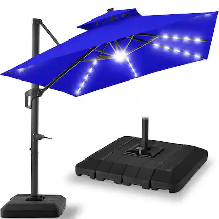 Front. Best Choice Products - Best Choice Products 12x12ft 2-Tier Square Outdoor Solar LED Cantilever Umbrella w/ 360-Rotating Base Resort Blue - Resort Blue.