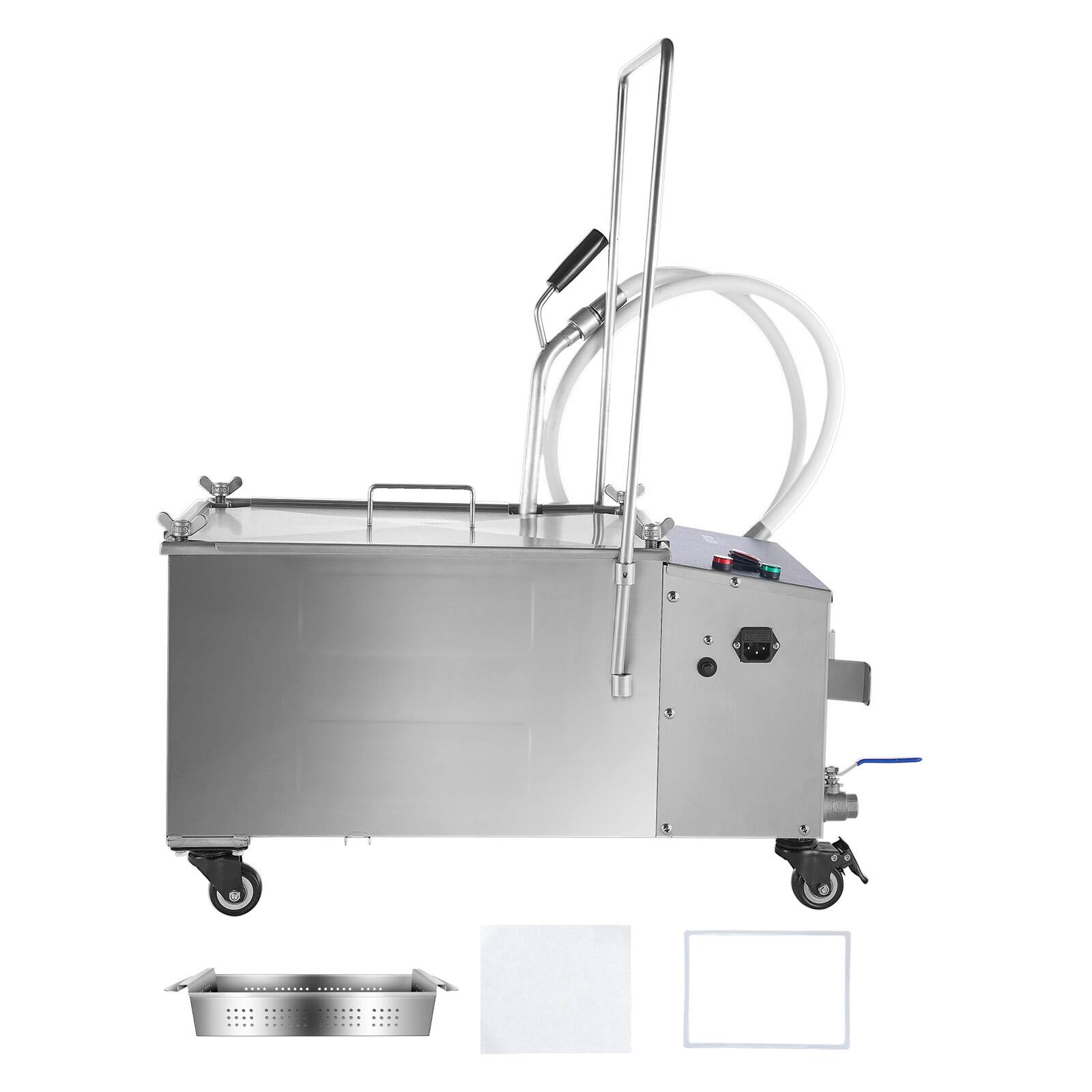 Alt View 5. VEVOR - Portable Oil Filtering Unit, 38L Capacity, 10 L/min Filtering Speed, Equipped with Swivel Casters and Oil Hose - Sliver.