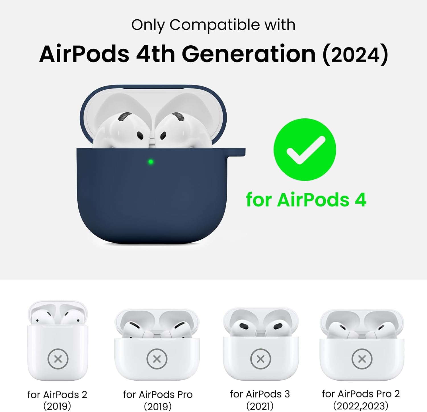 Only Compatible with AirPods 4th Generation (2024) for AirPods 4

for AirPods 2 (2019)
for AirPods Pro (2019)
for AirPods 3 (2021)
for AirPods Pro 2 (2022,2023)
