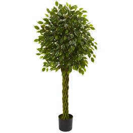 BreeBe - 5' Ficus Tree w/Braided Trunk UV Resistant (Indoor/Outdoor) - Green