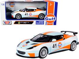 Lotus Evora GT4 #41 "Gulf Oil" Stripes 1/24 Diecast Model Car by Motormax - Light Blue With White And Orange