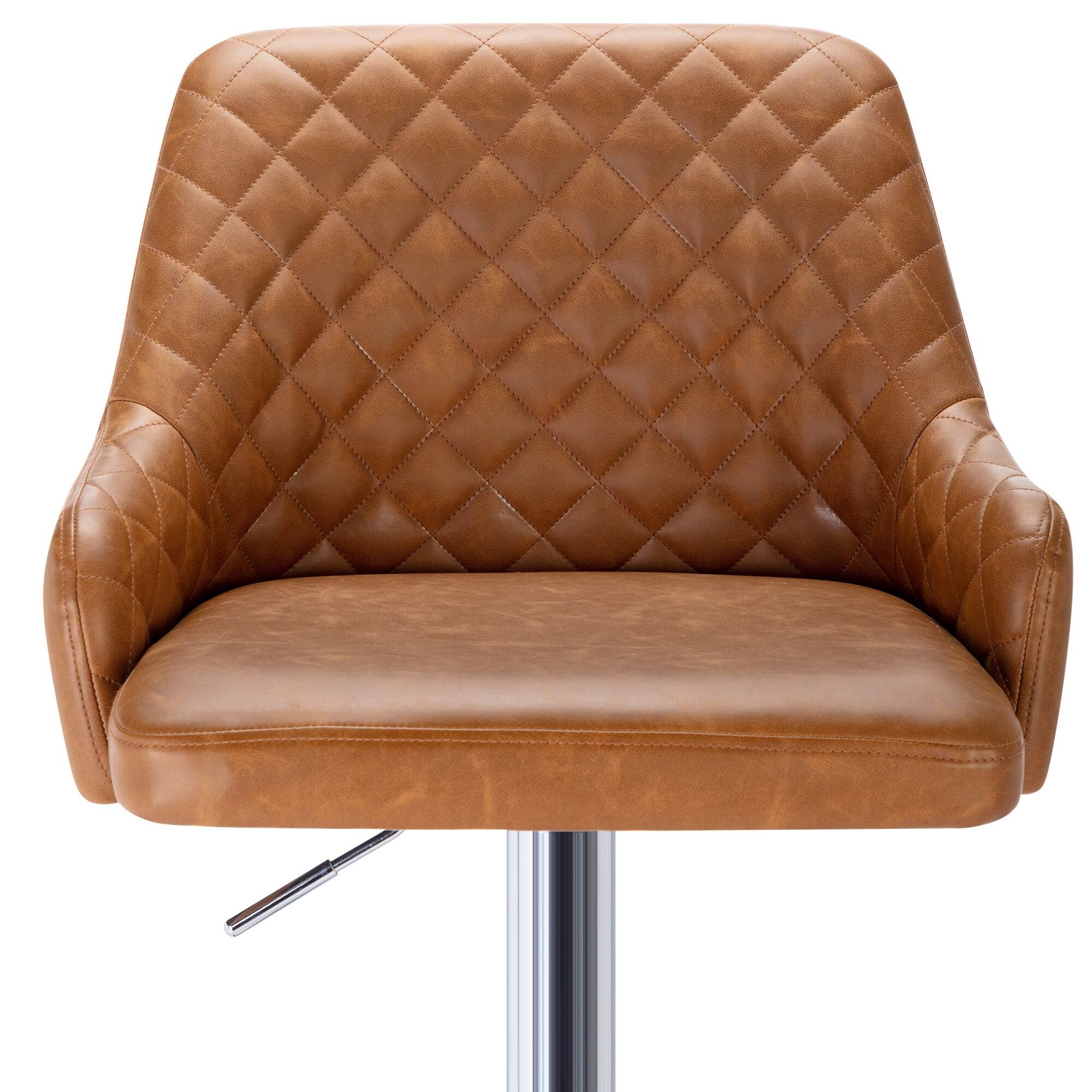 Back. Vecelo - Set of 2 PU Leather Bar Stools - Adjustable Height Seats, 330lb Capacity, 360° Rotation - Brown.