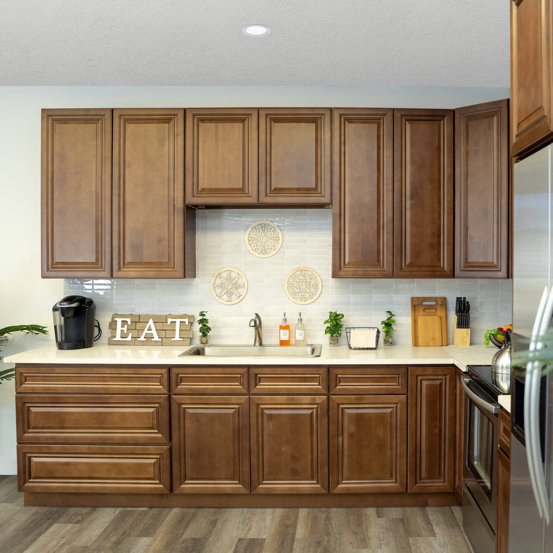 Alt View 5. Boyel Living - 18 Inch Dark Caramel Kitchen Base Cabinet with Solid Wood Frame and Soft-Close Hinges - Dark Caramel.