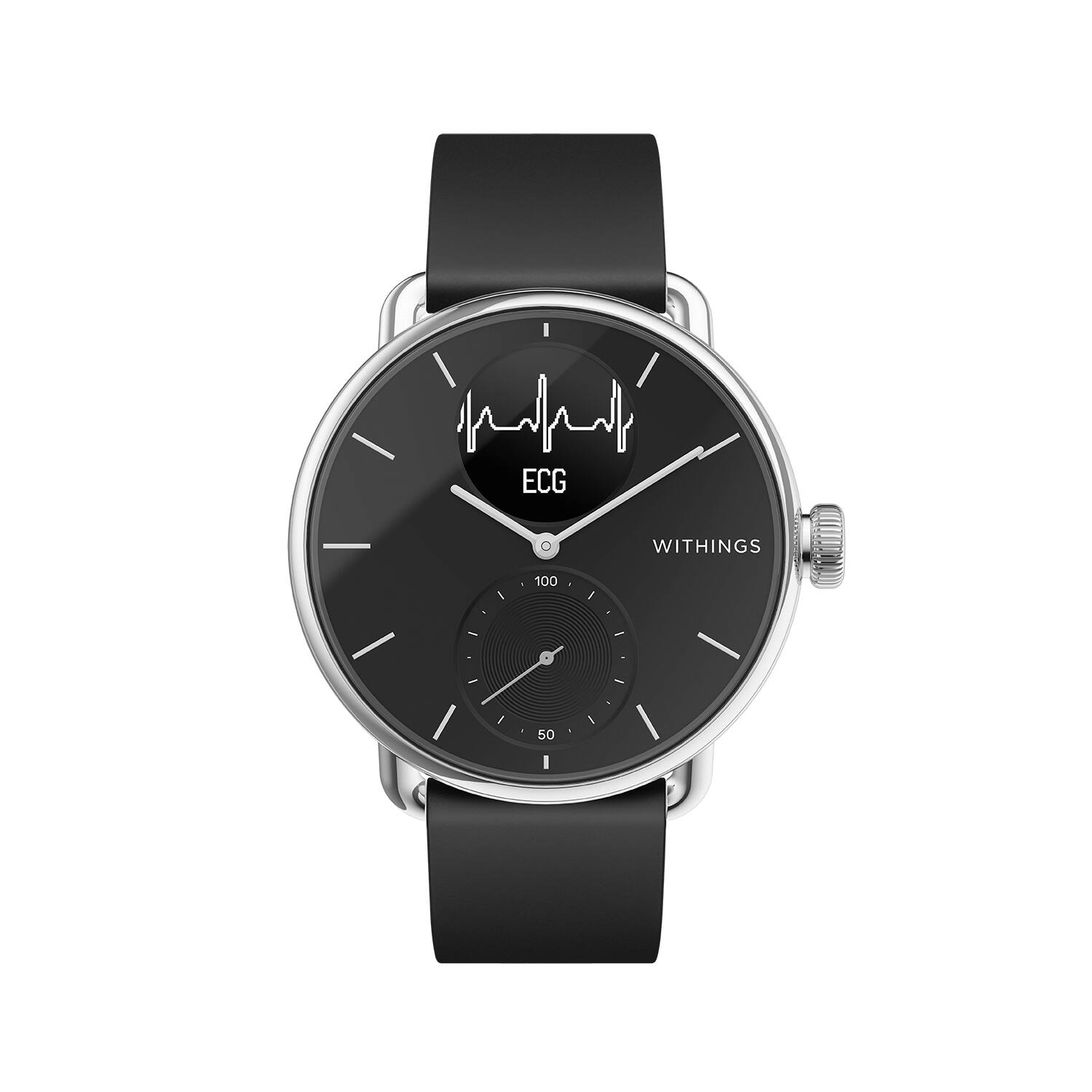 Front. Withings - ScanWatch - Hybrid Smartwatch with ECG, heart rate and oximeter - 38mm - Black.