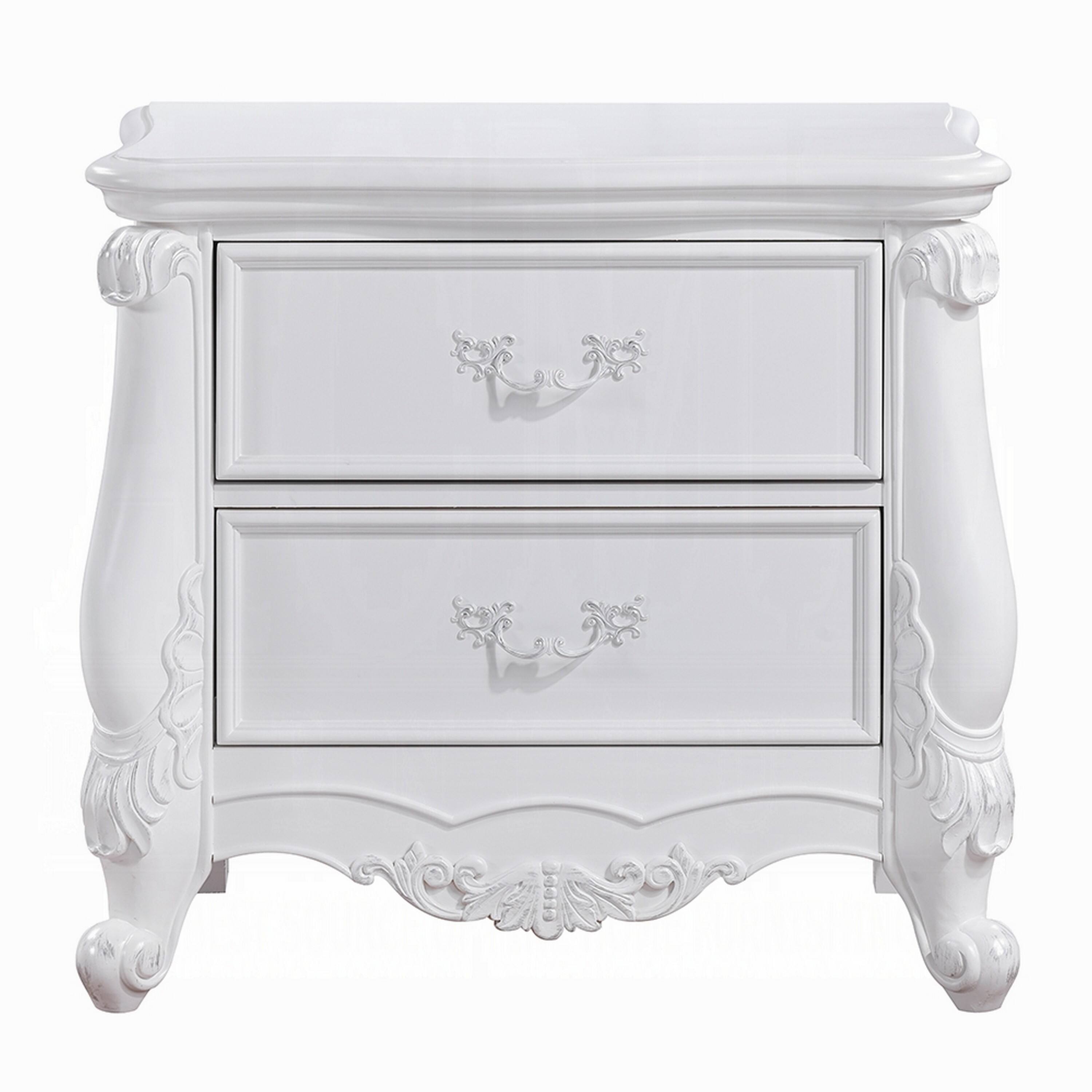 Alt View 1. Manhattan Lane - Maver Nightstand with 2 Drawers Scrolled Details - White.