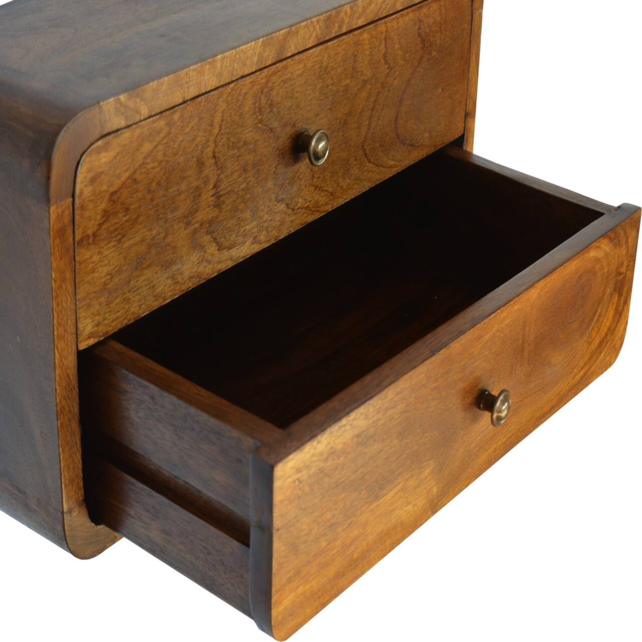 Alt View 1. Artisan Furniture - Artisan Furniture Solid Wood Floating Curved Chestnut Nightstand, 2 Drawers, Brown - Chestnut.
