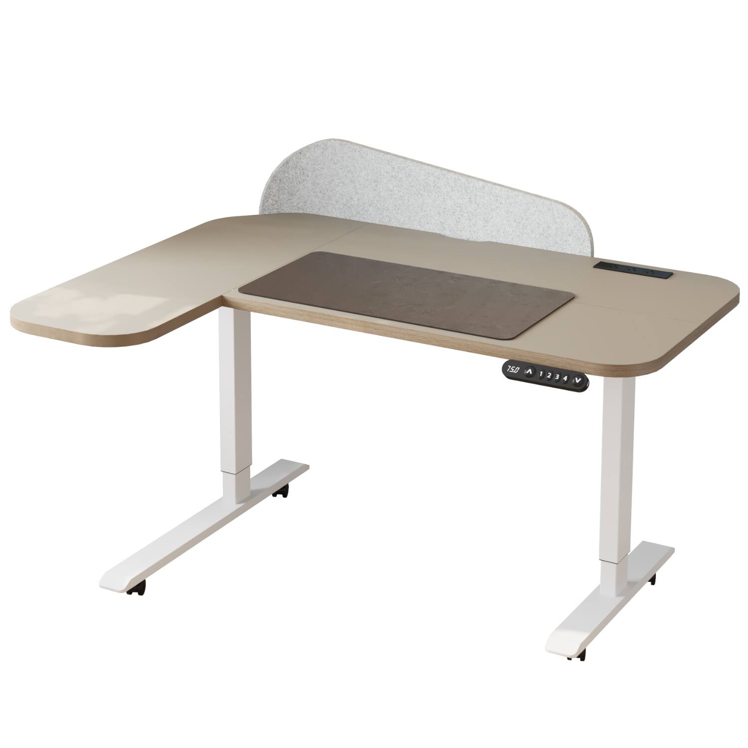 Bilbil - L-Shaped Electric Standing Desk, 59 Inch Workstation with Power Strip & Privacy Screen - Khaki