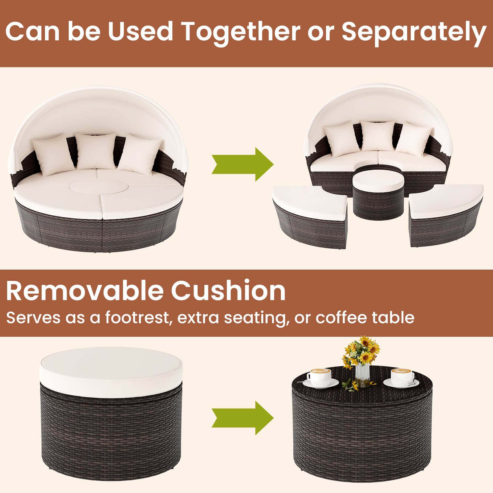 Can be Used Together or Separately

Removable Cushion  
Serves as a footrest, extra seating, or coffee table