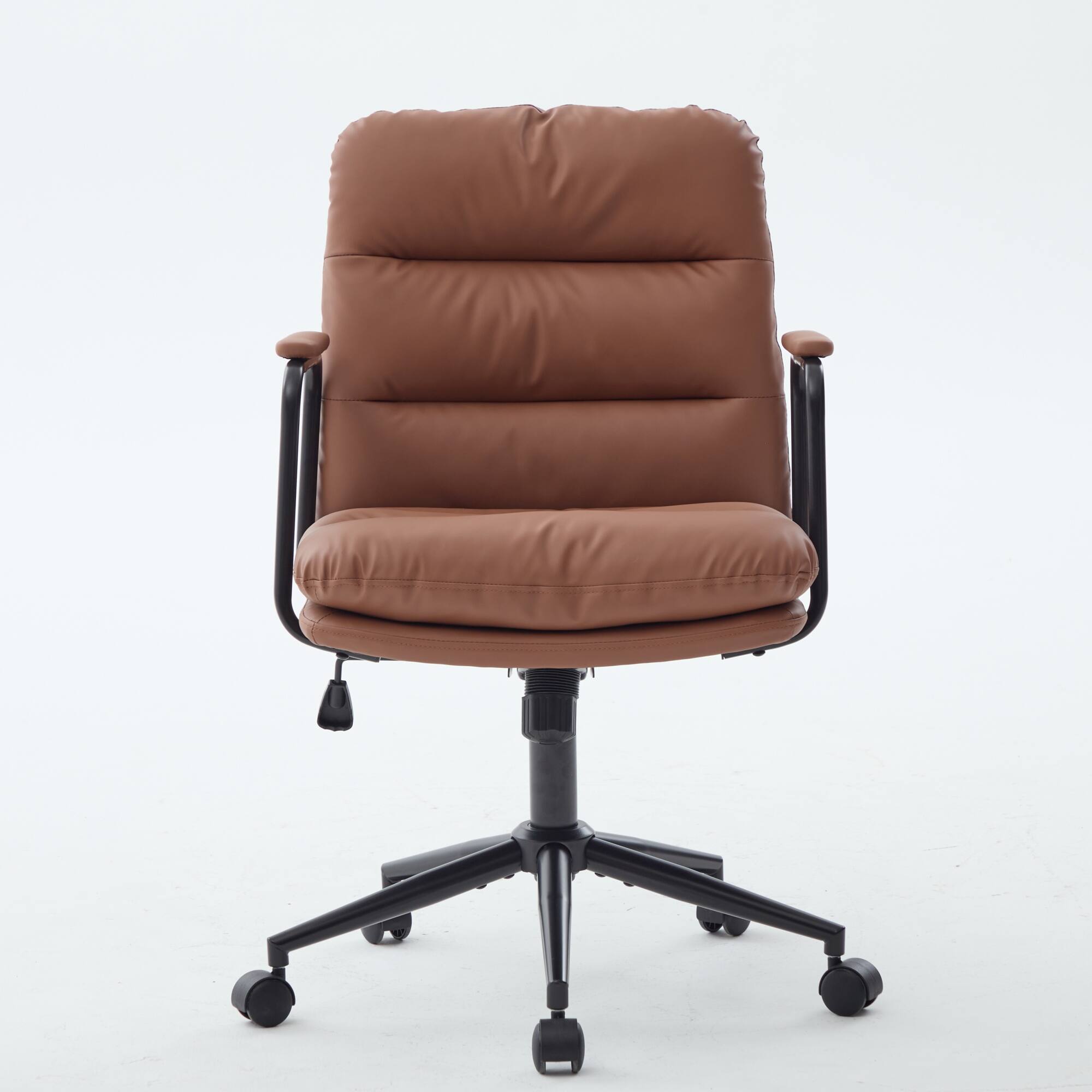 Left. Forest'nSky - Ergonomic Mid-Back Office Chair - PU Leather Desk Chair with 40° Recline & Wheels,Brown - Brown.
