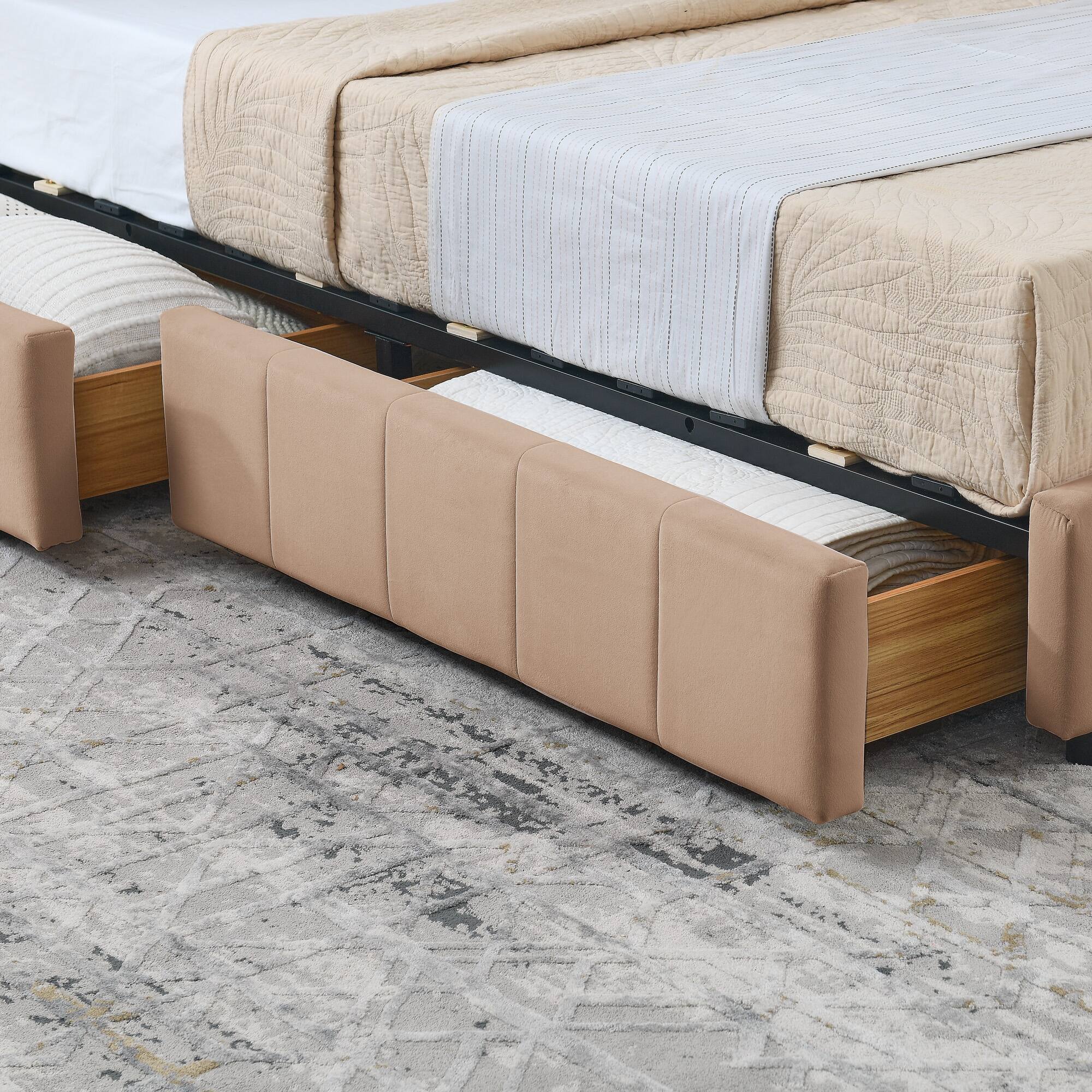 Alt View 2. Anysun - Full Size Velvet Tufted Storage Bed Frame - Sofa Bed with Backrest & Armrests for Bedroom or Living Room - Pink.