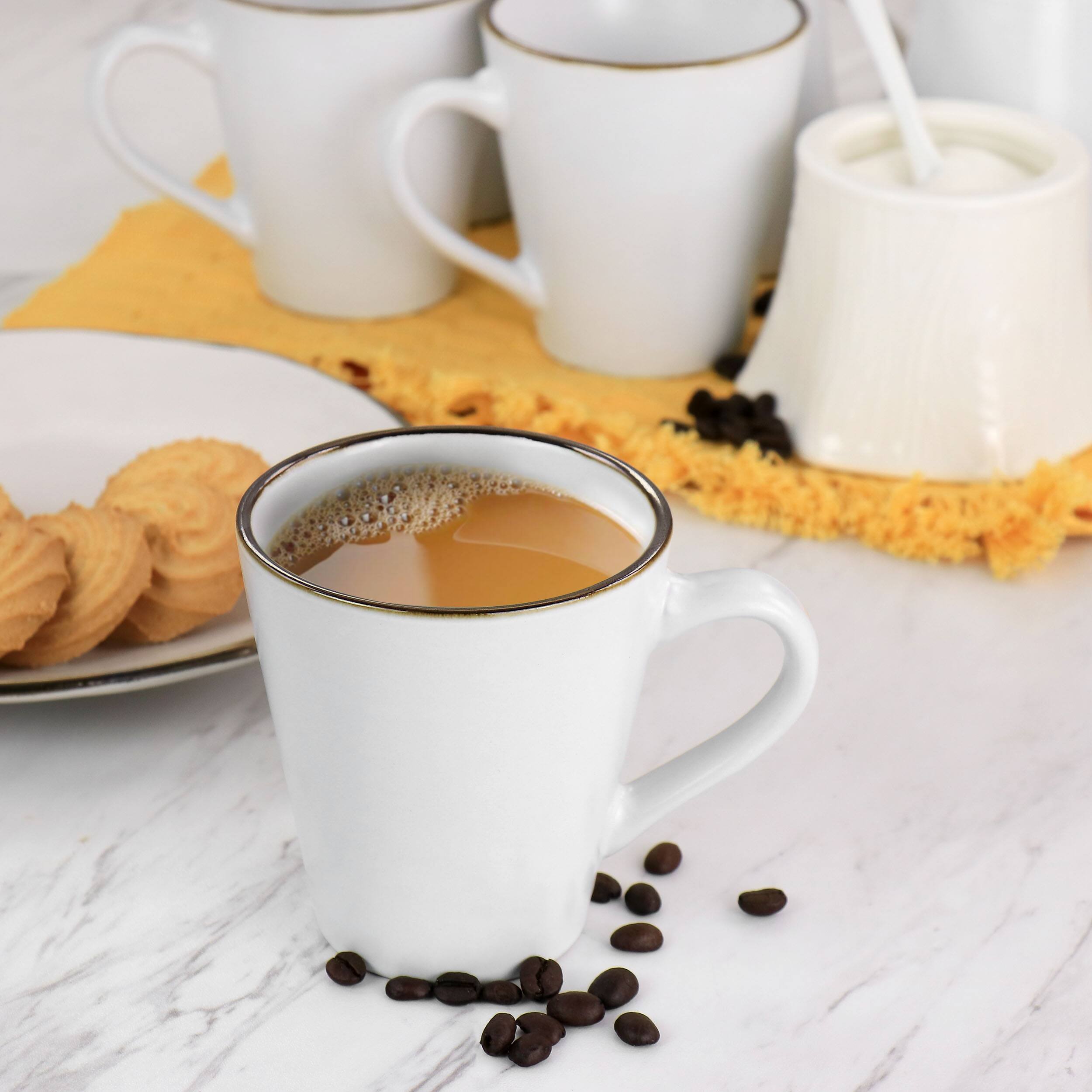 Alt View 5. Elama - Elama Arthur 6 Piece Stoneware Mug Set in Matte White with Gold Rim - White.