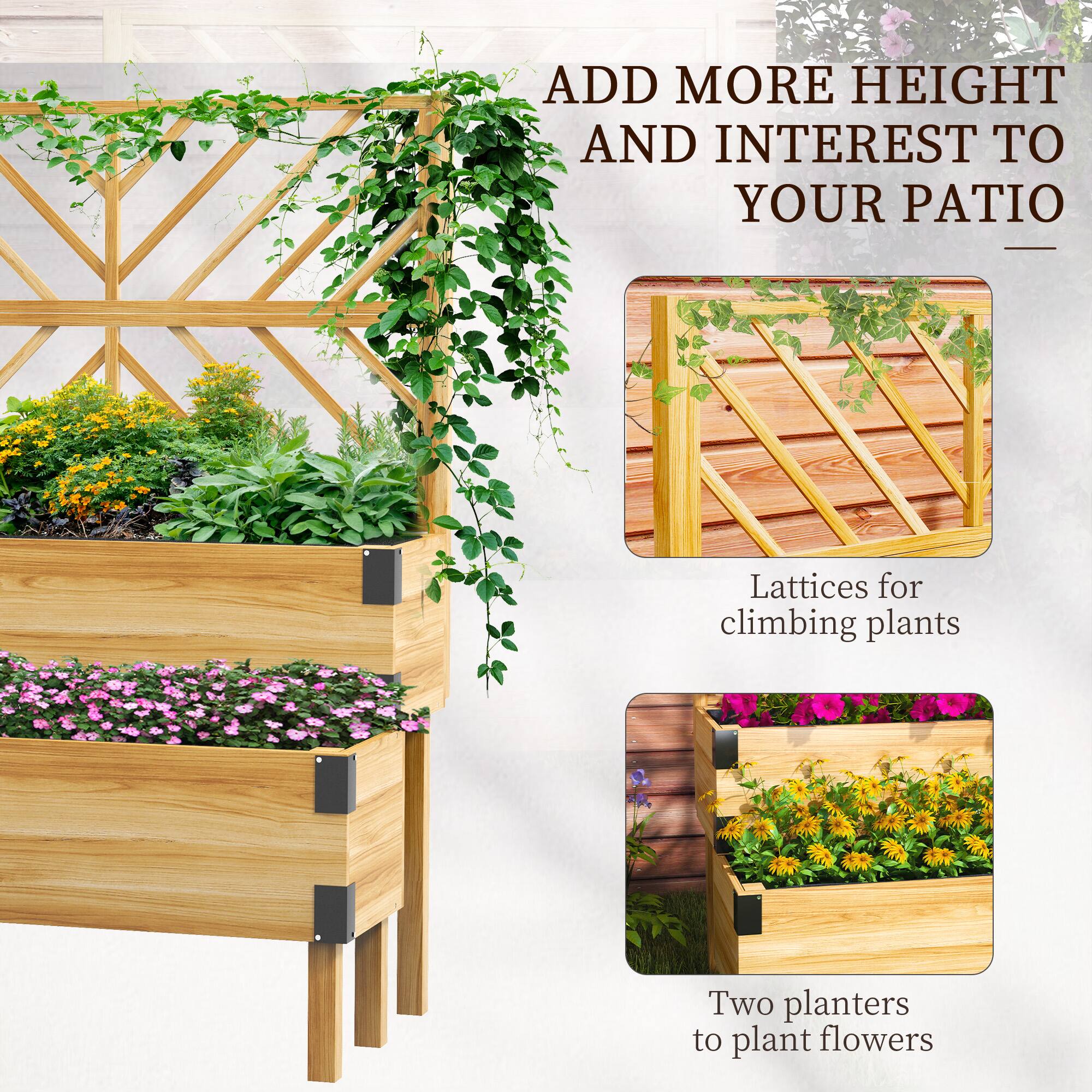 ADD MORE HEIGHT AND INTEREST TO YOUR PATIO

Lattices for climbing plants
Two planters to plant flowers