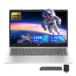 HP - 14" FHD Laptop,Intel Core i5-1334U,32GB RAM,1TB SSD+160GB Dock Set,Intel Iris Xe Graphics,Copilot,Win 11 - Silver