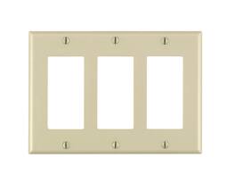 Leviton - 3-Gang Decora GFCI Device Wallplate, Standard Size, Thermoset, Device Mount, Model 80411 - White