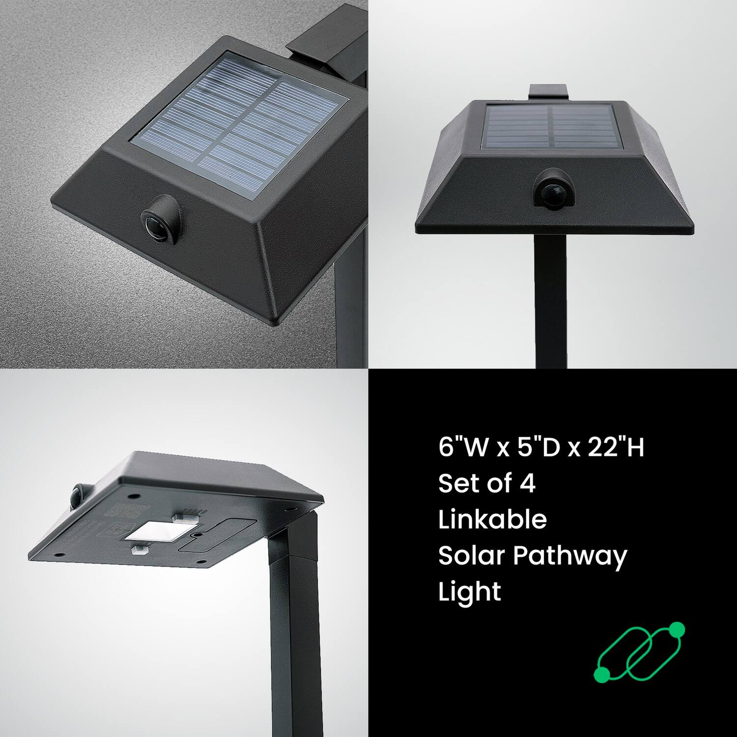 6"W x 5"D x 22"H  
Set of 4  
Linkable Solar Pathway Light