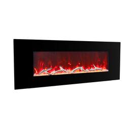 Mondawe - 50"W Wall-Mounted Electric Fireplace with Bluetooth & USB Speakers - Black