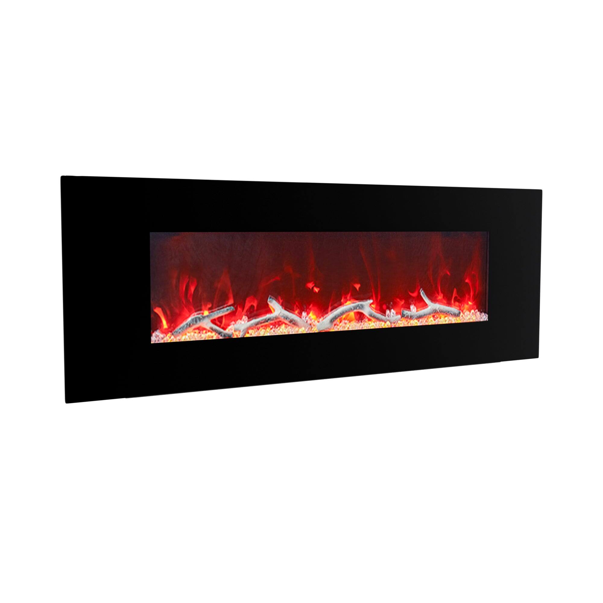 Front. Mondawe - 50"W Wall-Mounted Electric Fireplace with Bluetooth & USB Speakers - Black.