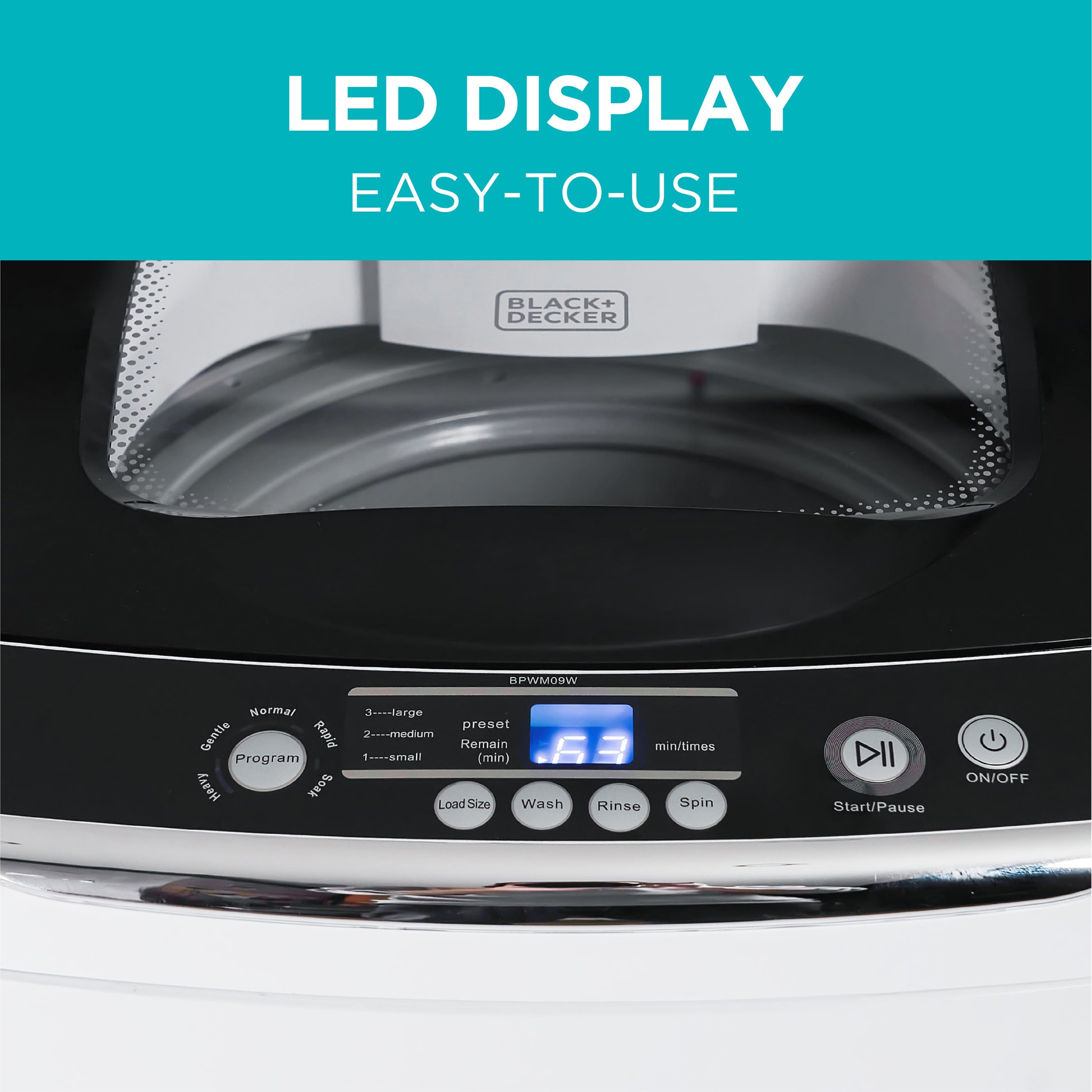 Angle. Black+Decker - Small Portable Washer,Portable Washer 0.9 Cu. Ft. with 5 Cycles, Transparent Lid & LED Display - White.