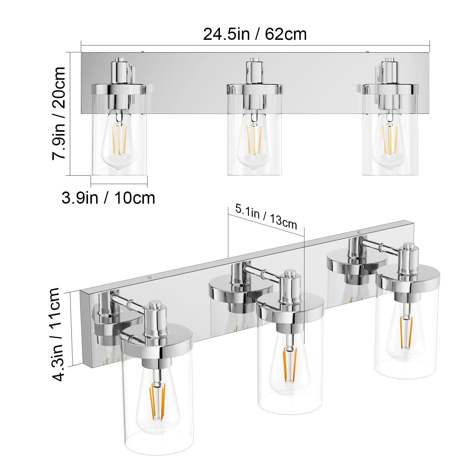 24.5in / 62cm  
7.9in / 20cm  
3.9in / 10cm  
5.1in / 13cm  
4.3in / 11cm