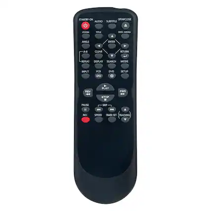 STANDBY-ON
AUDIO
SUBTITLE
OPEN/CLOSE
ZOOM
TITLE
DISC MENU
ANGLE
ENTER
A-B
CLEAR
Y
RETURN
REPEAT
DISPLAY
SEARCH
MODE
INPUT
VCR
DVD
SETUP
REV
PLAY
FWD
STOP
PAUSE
SKIP
1
D
REC
SPEED
TIMER SET
TRACKING