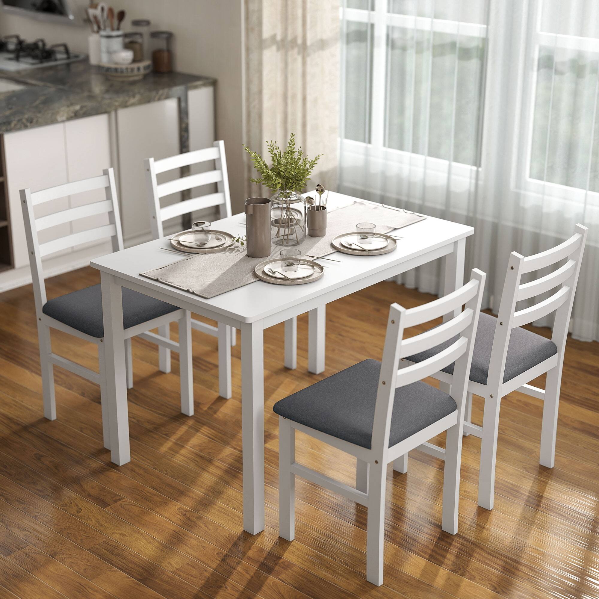 Alt View 1. Homcom - Small Kitchen Table Set for 4 - White.