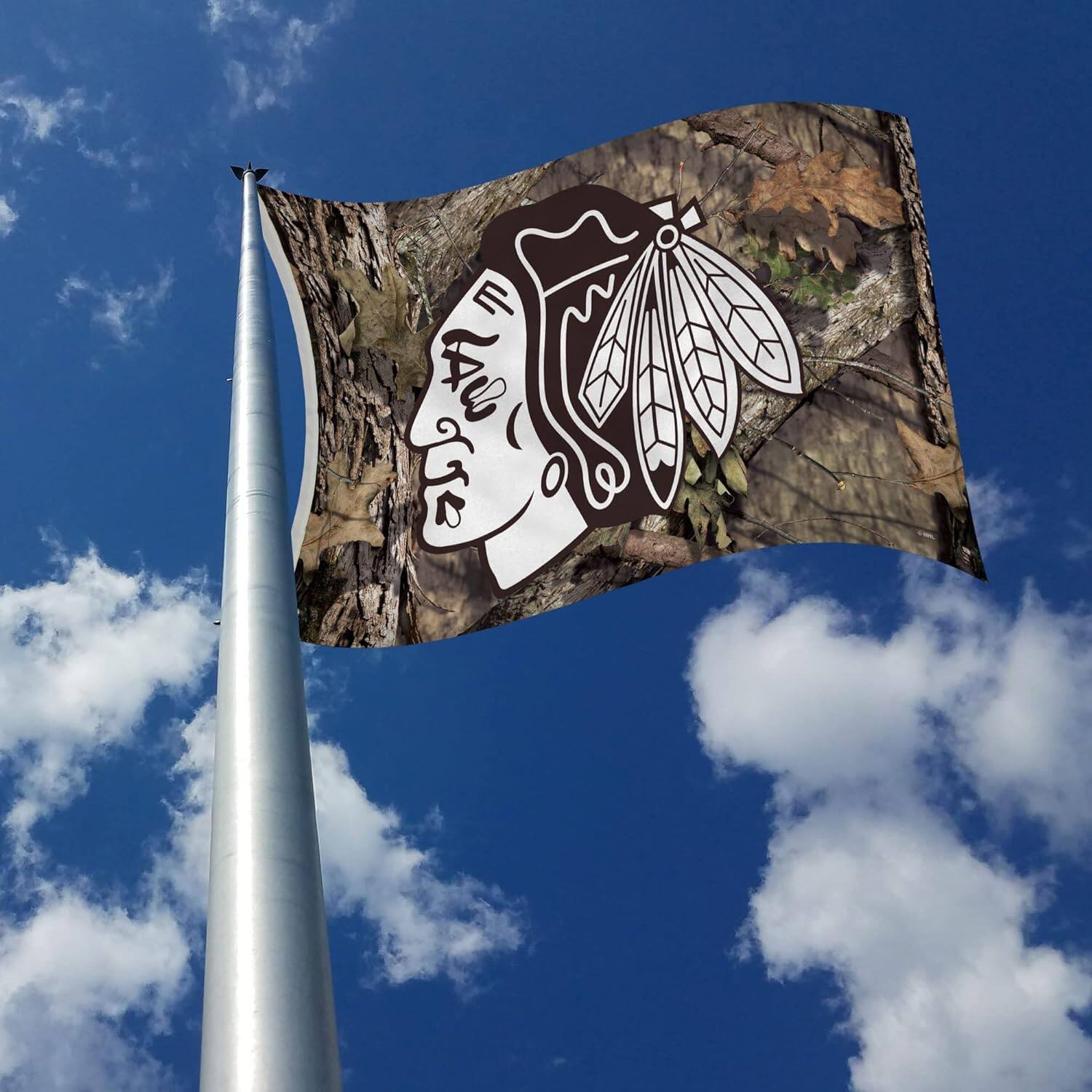 Alt View 1. Rico Industries - Chicago Blackhawks Bold Mossy Oak Camo Design 3x5 Indoor/Outdoor Banner Flag - Multi.