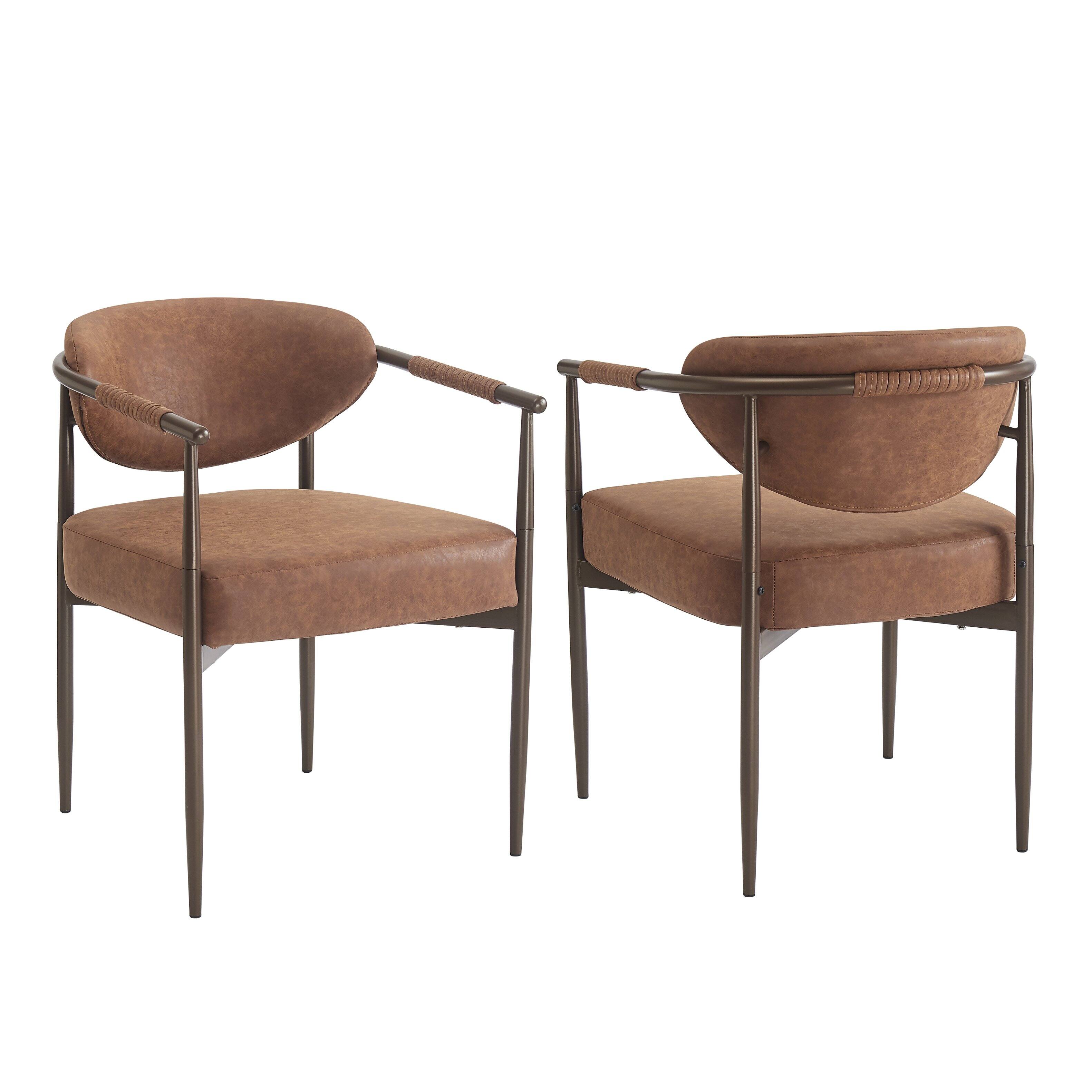 Alt View 1. TinyHomie - Dining Chairs Set of 2 Upholstered Dining Chairs with Coffee Gold Iron Frame and PU leather backrest and seat cushions - Brown and Coffee.