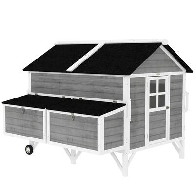 Front. Pawhut - Wooden Chicken Coop w/ Wheels, Handles, 2 Nesting Boxes, 2 Trays, 4 Perches.