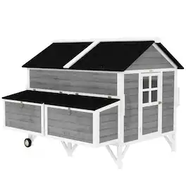 Pawhut - Wooden Chicken Coop w/ Wheels, Handles, 2 Nesting Boxes, 2 Trays, 4 Perches