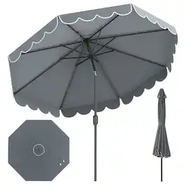 Costway - 10 FT Patio Umbrella with Crank Tilt Adjustment Ruffles Vented Top 8 Ribs - Gray