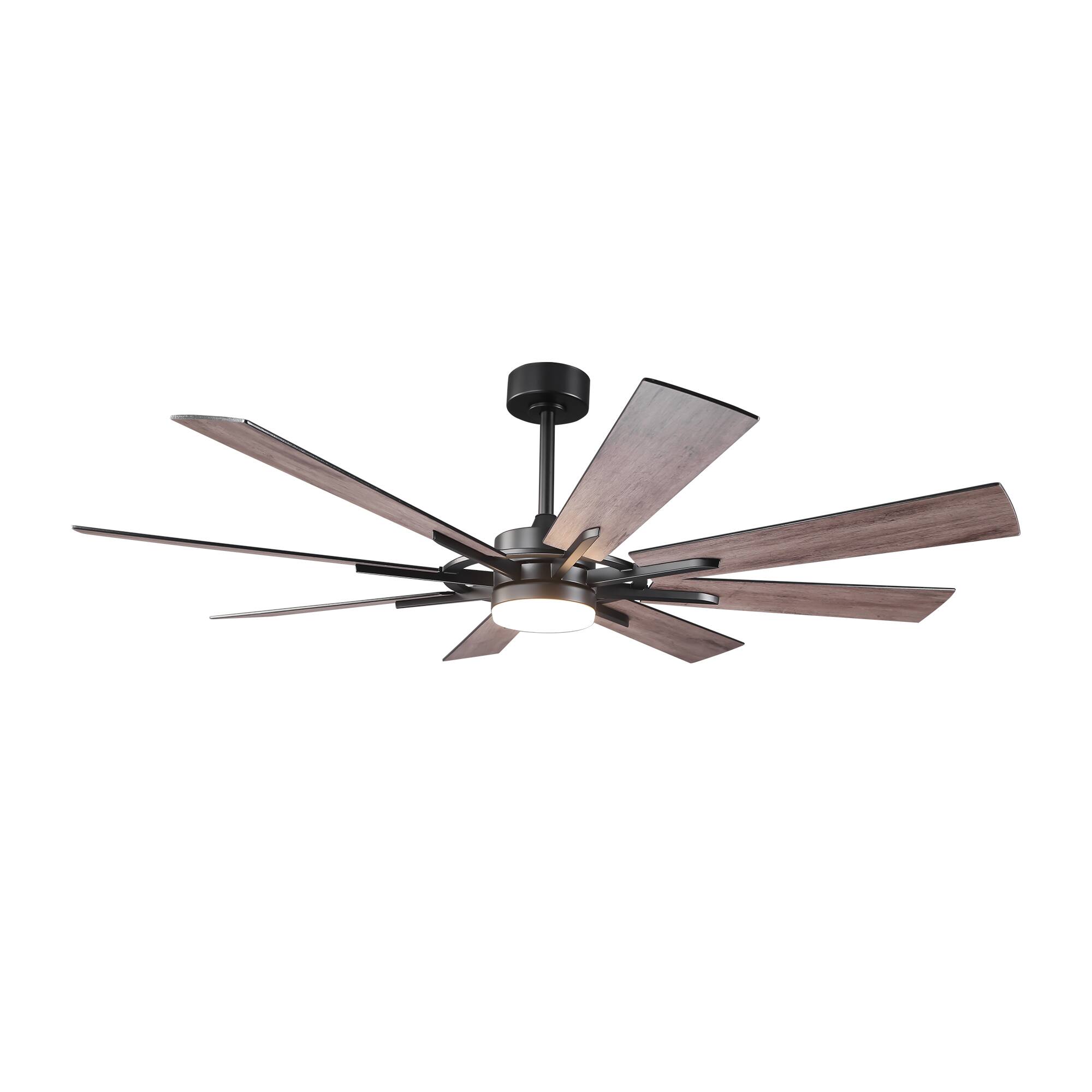 Alt View 1. Vaczon - 72" Matte Black Large Ceiling Fan with LED Light & Reversible Blades - Black.