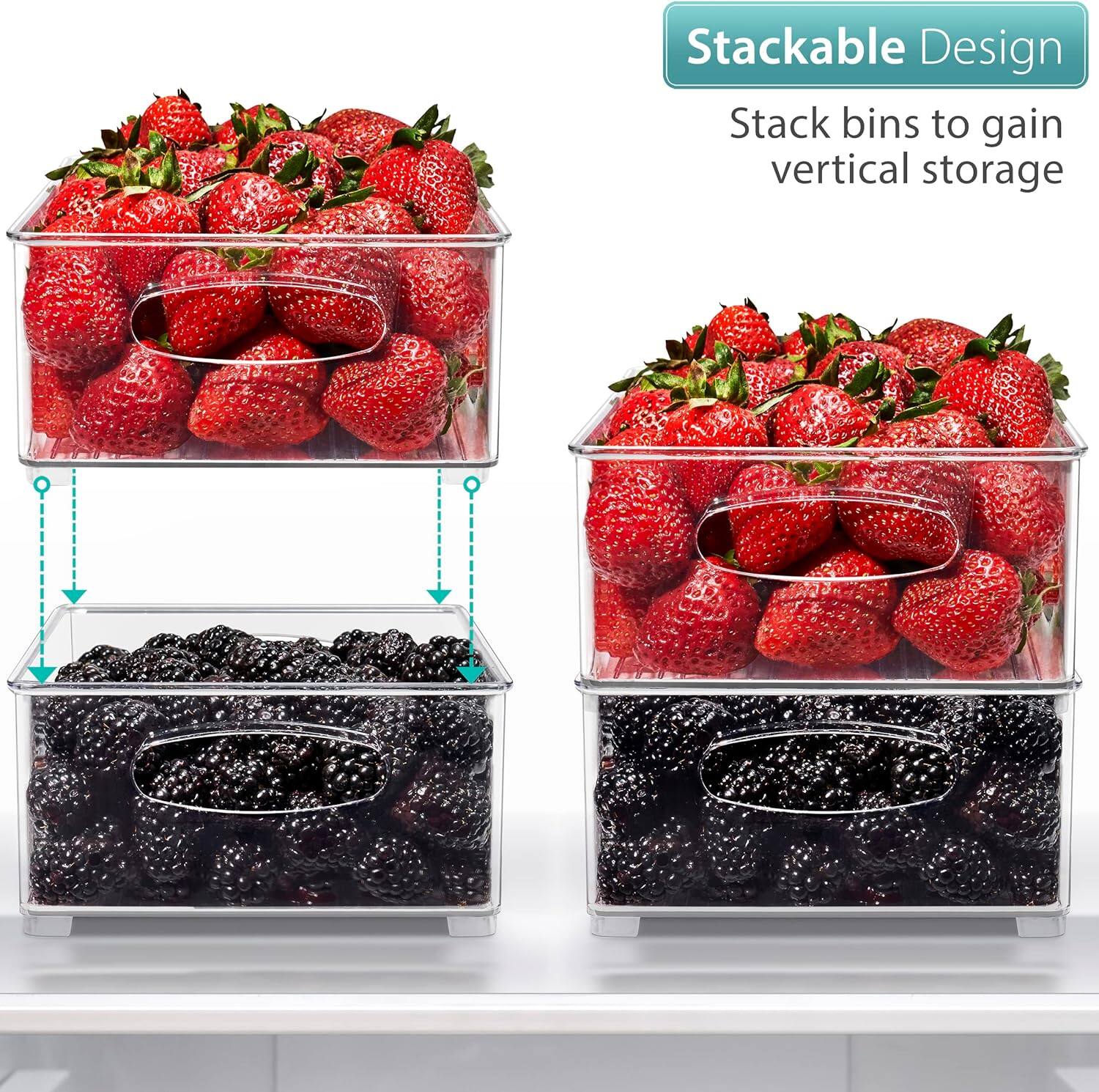 Stackable Design  
Stack bins to gain vertical storage