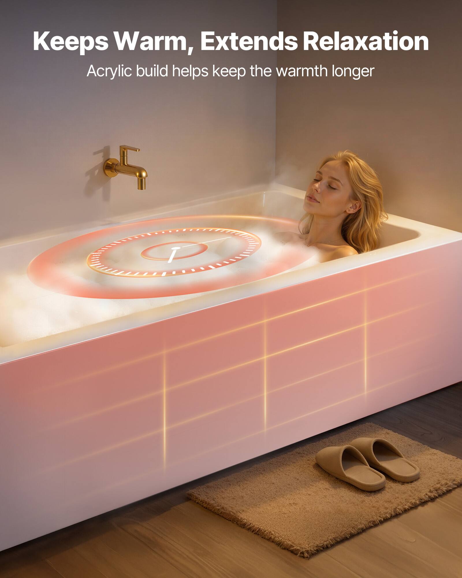 Keeps Warm, Extends Relaxation  
Acrylic build helps keep the warmth longer