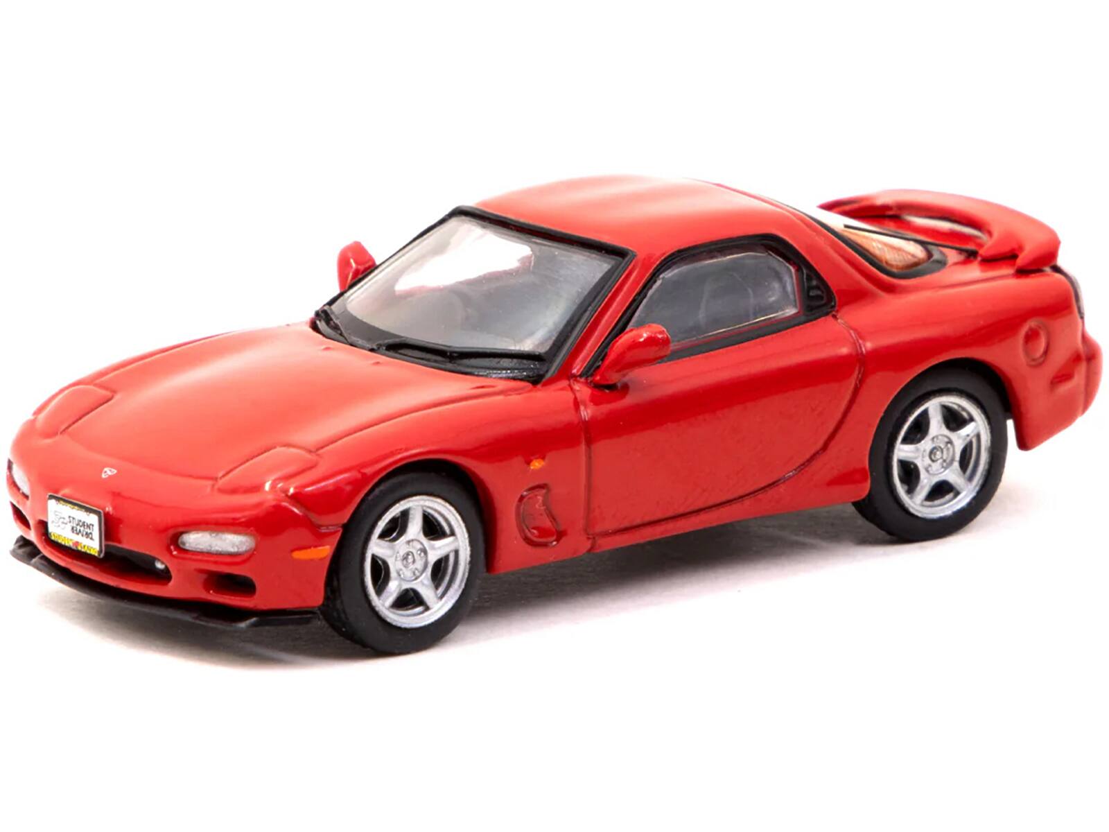 Angle. Tarmac Works - Mazda RX-7 FD3S RHD (Right Hand Drive) Red "Student Driver" "J Collection" Series 1/64 Diecast Model by Tarmac Works - Red.