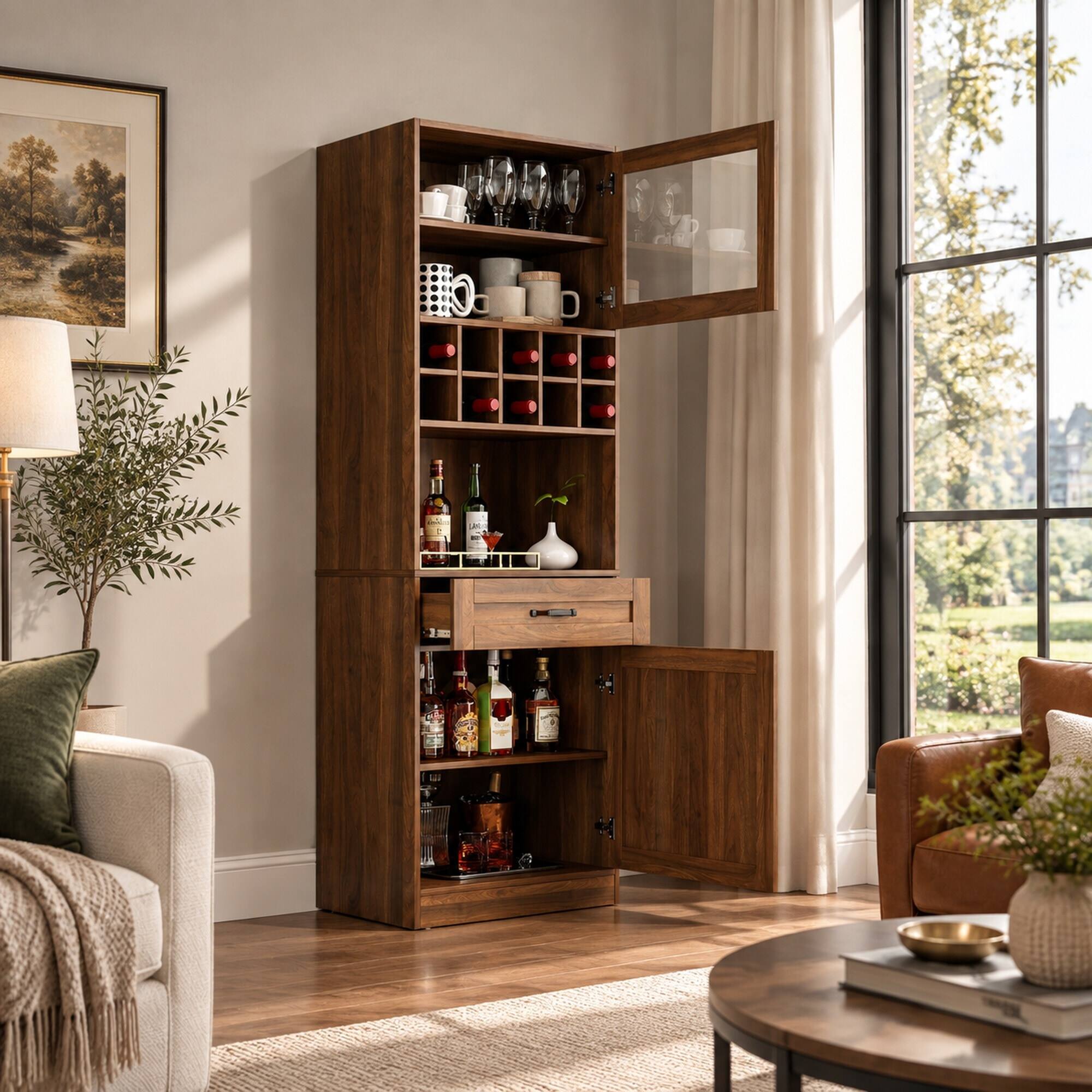 RYHNUYNE Freestanding Kitchen Pantry Cabinet with Pull Out Shelves and ...
