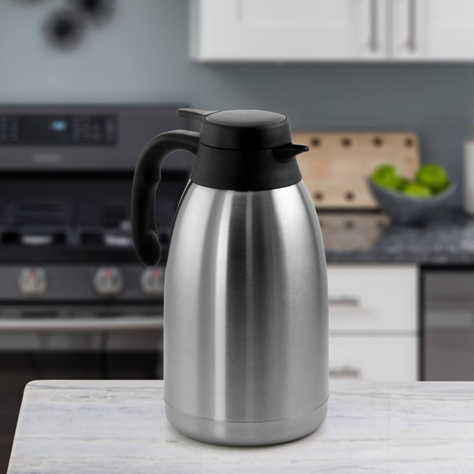 Alt View 3. MegaChef - MegaChef 2L Stainless Steel Thermal Beverage Carafe for Coffee and Tea - Silver and Black.