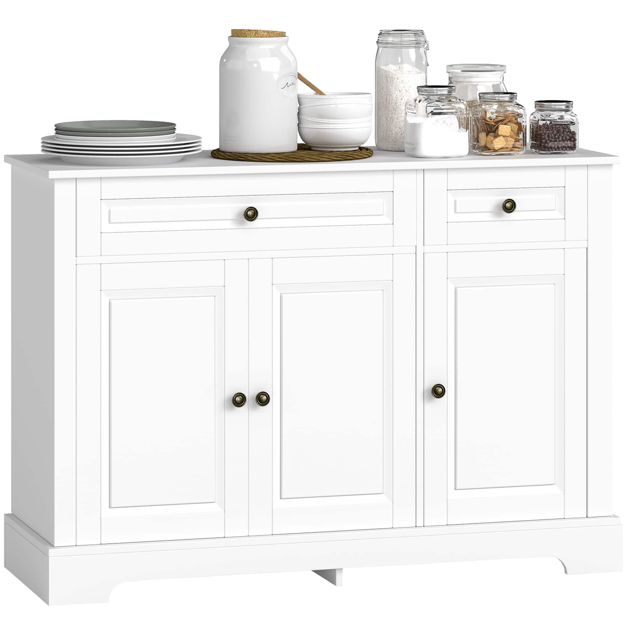 Homcom - Buffet Cabinet, Modern Accent Cabinet with 2 Drawers and Adjustable Shelves - White