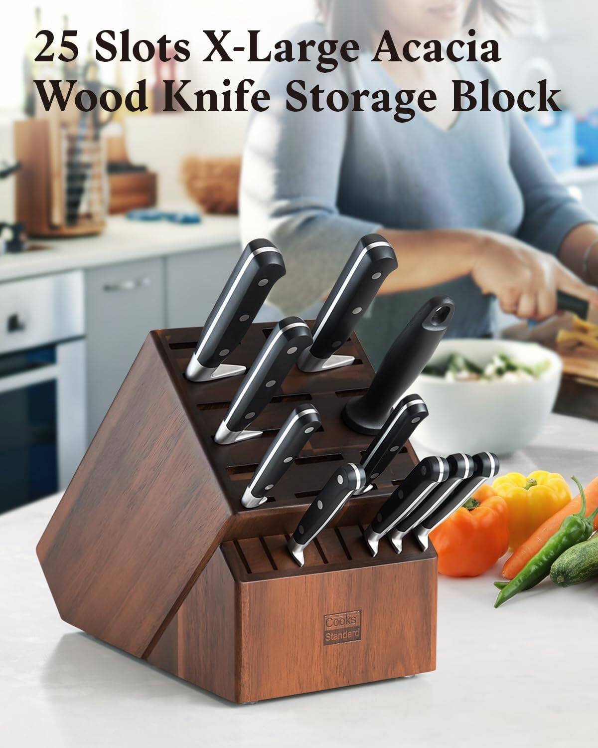 25 Slots X-Large Acacia Wood Knife Storage Block