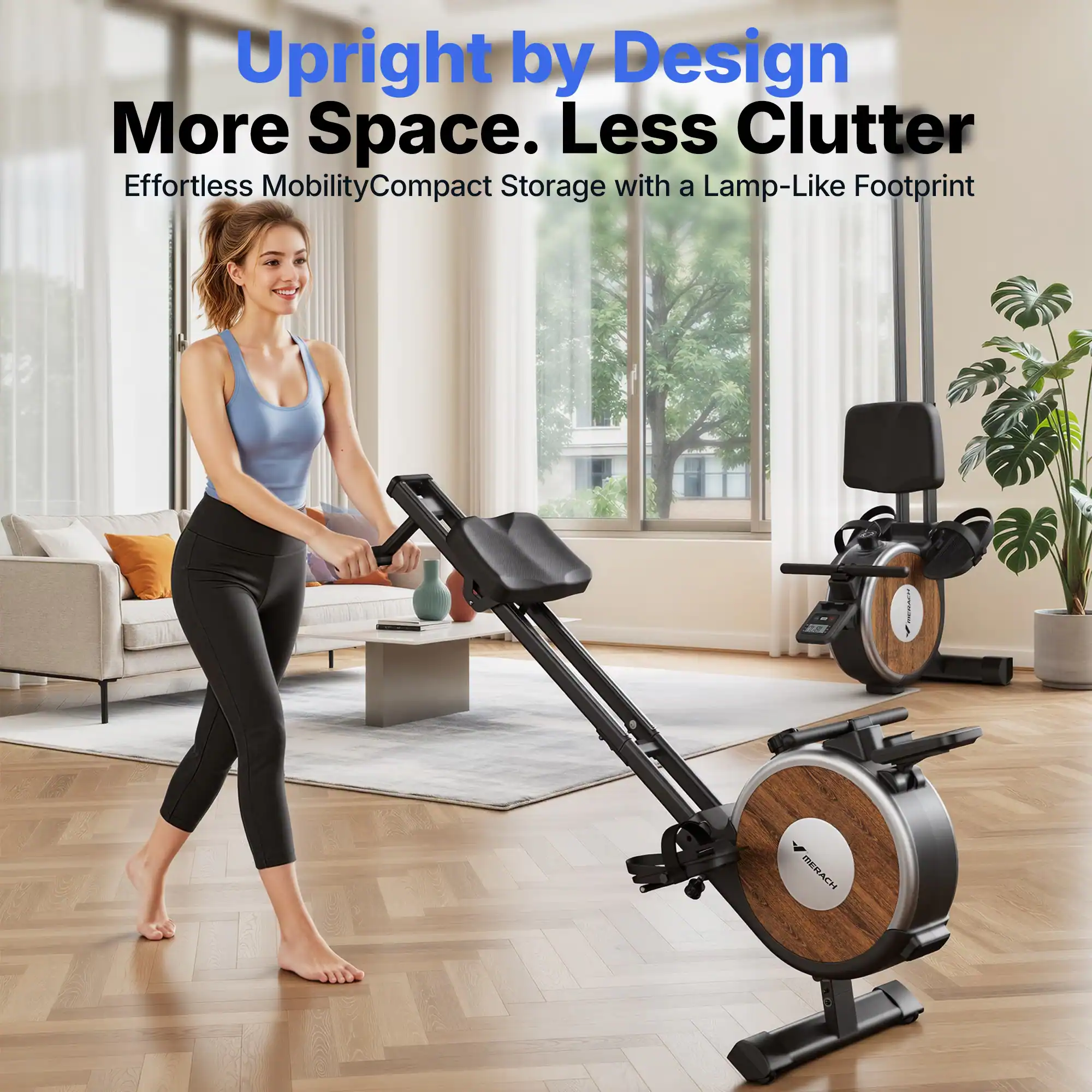 Upright by Design  
More Space. Less Clutter  
Effortless Mobility  
Compact Storage with a Lamp-Like Footprint  
MERACH